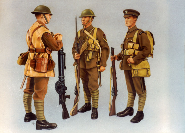 WWI British Uniforms; Airbrush Illustration by Les Still