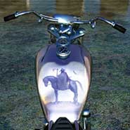 Custom Harley-Davidson w/ Death Dealer custom paint job; digital image by Les Still