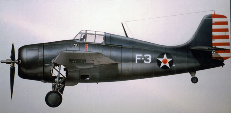 Grumman F4F Wildcat; an airbrush illustration by Les Still
